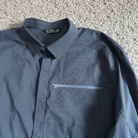 ArcTeryx KASLO Mens XL Plaid Long Sleeve Shirt With Zipper Pocket Blue - Picture 11 of 11